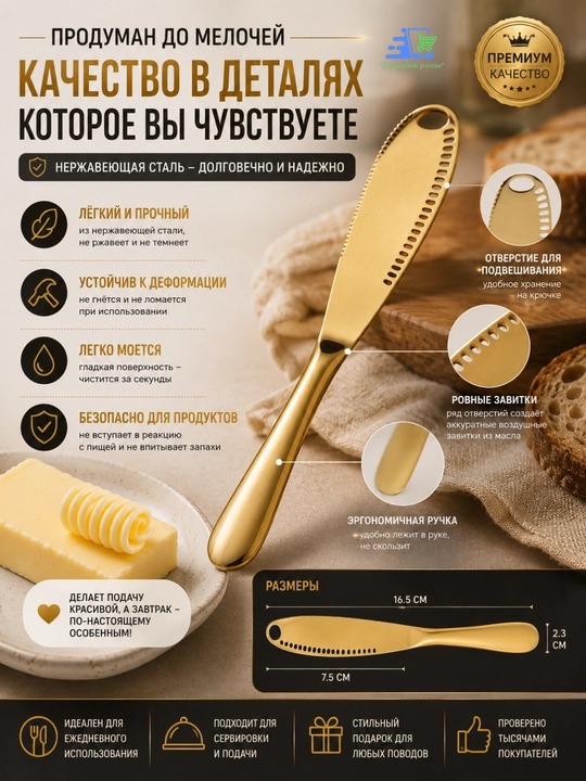 Кухонный нож из нержавеющей стали для масла, сыра