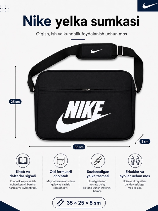 Kitob va daftar uchun yelka sumka, maktab, sport, o‘qish, sayohat va kundalik uchun - 