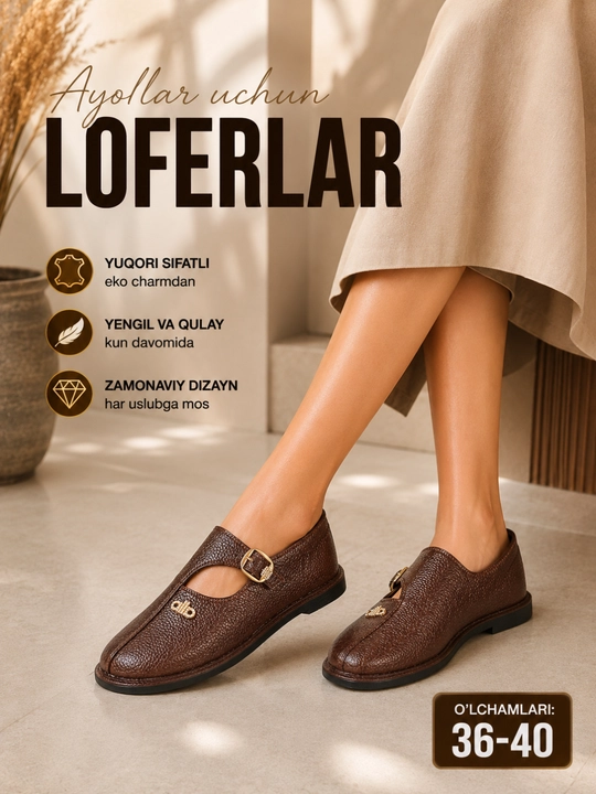 Ayollar uchun loferlar, kuzgi lofer, klassik va qulay oyoq kiyim, 36–40 - 
