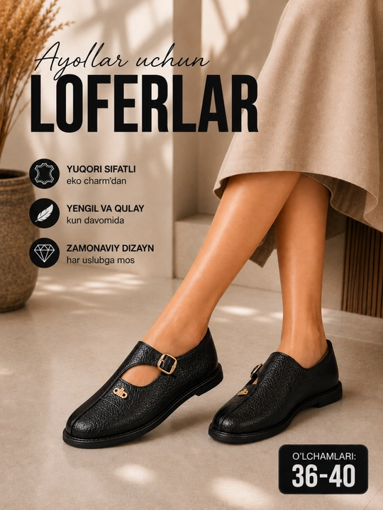 Ayollar uchun loferlar, kuzgi lofer, klassik va qulay oyoq kiyim, 36–40 - 