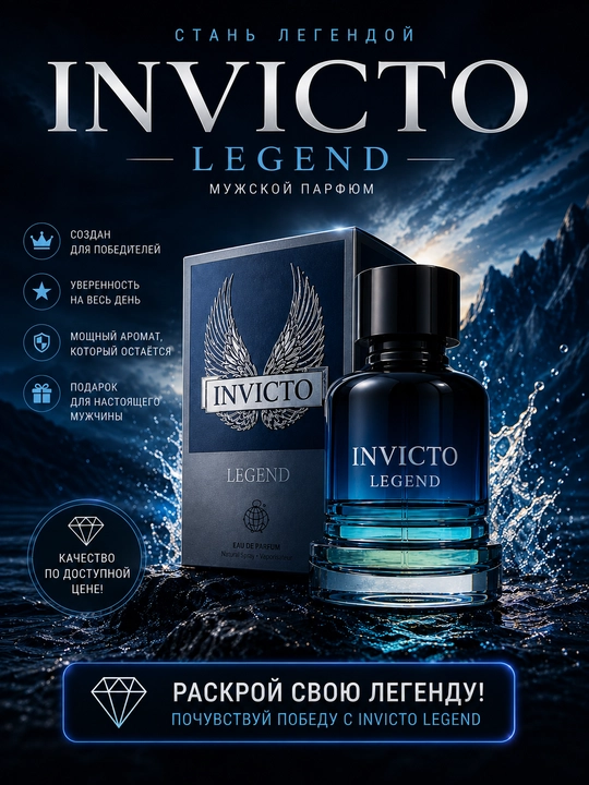 INVICTUS LEGEND, parfyumlangan suvi, jozibali va nafis erkaklar ifori, 100 ml (BAA) - 