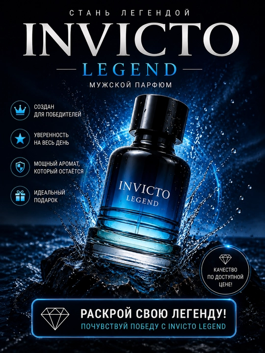 INVICTUS LEGEND, parfyumlangan suvi, jozibali va nafis erkaklar ifori, 100 ml (BAA)