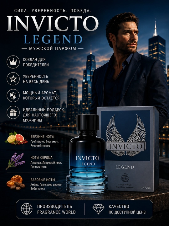 INVICTUS LEGEND, parfyumlangan suvi, jozibali va nafis erkaklar ifori, 100 ml (BAA)