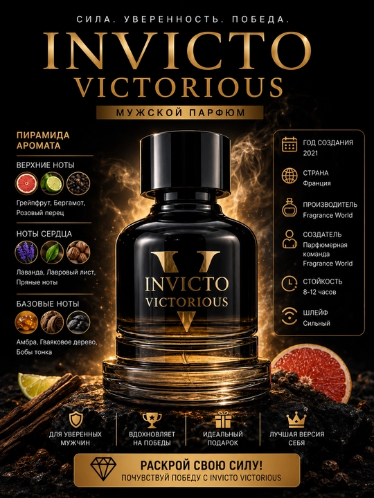 INVICTUS VICTORIOUS, Eau de parfum, Erkaklar uchun jozibador va elegant atir, 100ml OAE