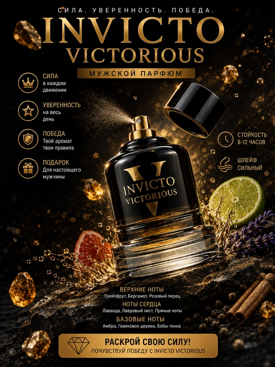 INVICTUS VICTORIOUS, Eau de parfum, Erkaklar uchun jozibador va elegant atir, 100ml OAE