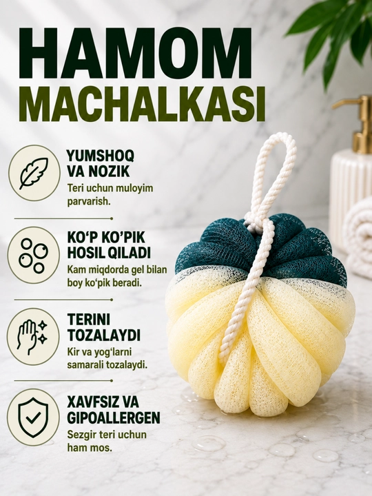 Dush uchun neylon mochalka, gipoallergen yumshoq va sifatli 1dona va 1 juft