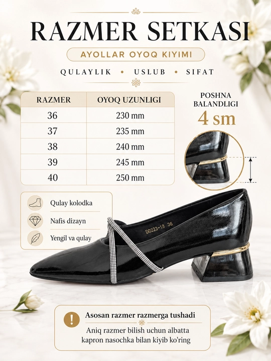 Ayollar oyoq kiyimi, Ayollar poshnali tuflisi, bayramona tufli, kunlik tufli