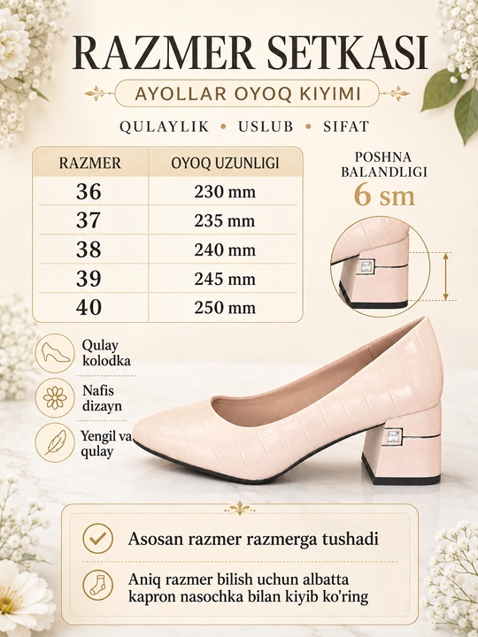 Ayollar oyoq kiyimi, Ayollar poshnali tuflisi, bayramona tufli, kunlik tufli