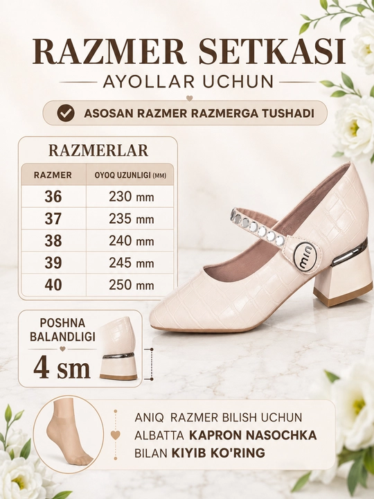 Ayollar oyoq kiyimi, Ayollar poshnali tuflisi, bayramona tufli, kunlik tufli