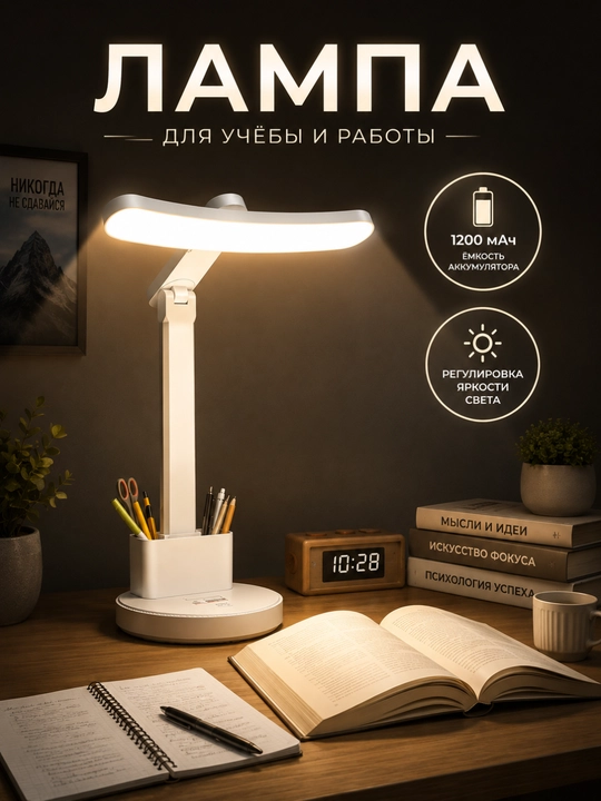 Stol lampasi LED, organizer va telefon uchun stend