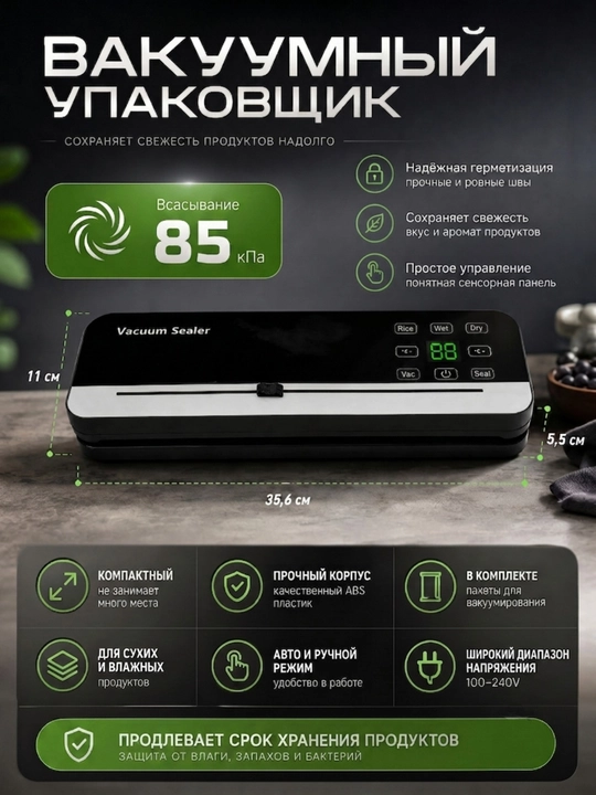 Вакуумный упаковщик и запайщик продуктов + 50 пакетов