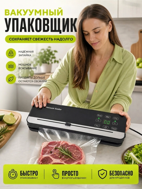 Вакуумный упаковщик и запайщик продуктов + 50 пакетов