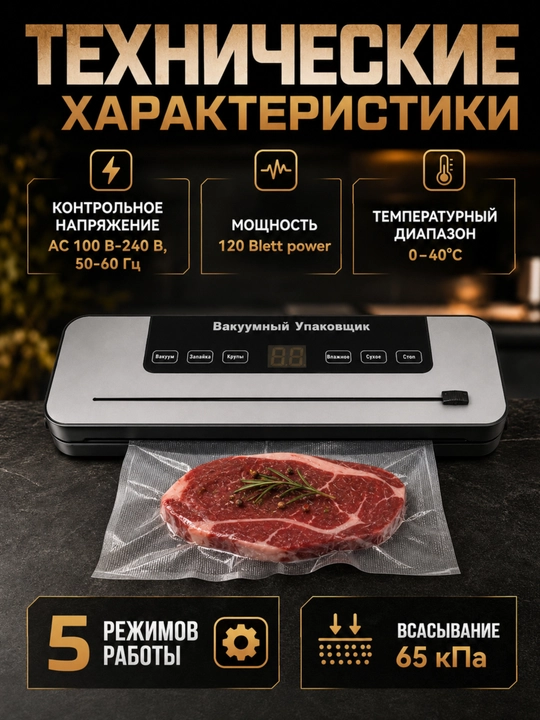Вакуумный упаковщик и запайщик продуктов + 50 пакетов