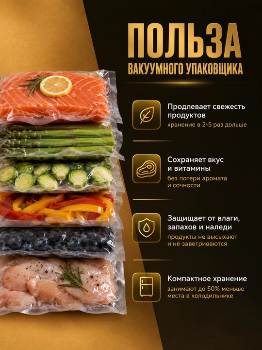 Вакуумный упаковщик и запайщик продуктов + 50 пакетов