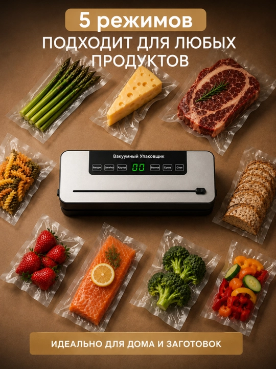 Вакуумный упаковщик и запайщик продуктов + 50 пакетов