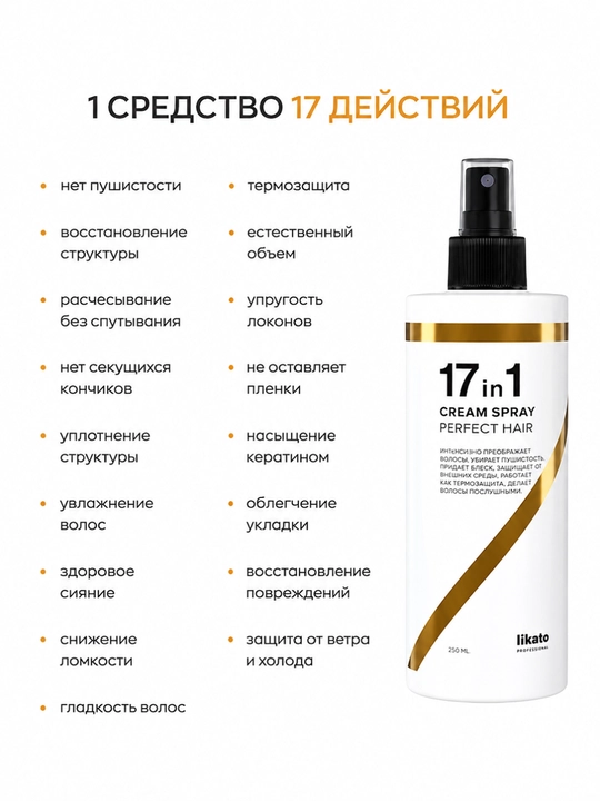 Спрей крем для волос Likato, многофункциональный, эффективная термозащита, 17 в 1, 250 мл