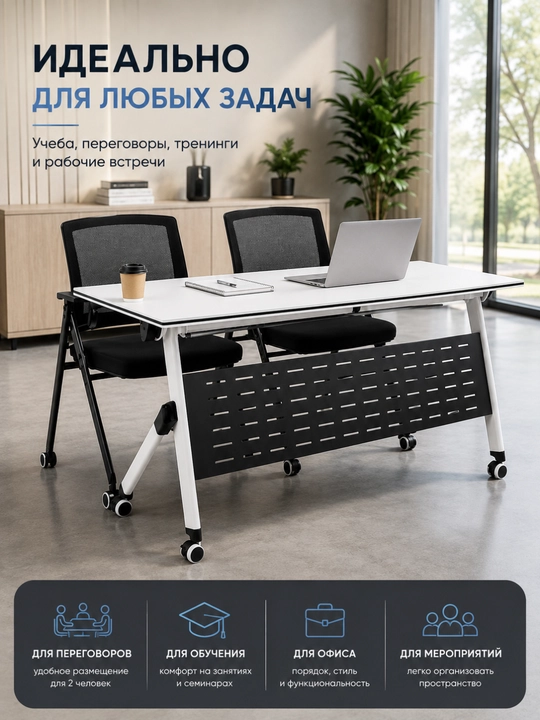 Stol va 2 ta stul, mobil yig‘ma trening hamda majlislar uchun komplekt - 