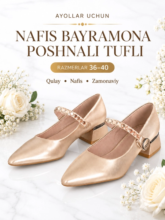 Ayollar oyoq kiyimi, Ayollar poshnali tuflisi, bayramona tufli, kunlik tufli - 