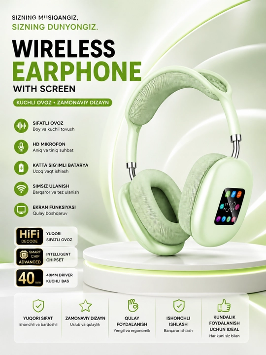 P-908BT simsiz Bluetooth sensorli ekran va mikrofonli quloqchinlar - 