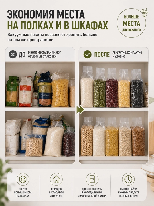 D vakuum paketlar, vakumator uchun oziq-ovqat va yorma saqlash paketlari, 10 dona