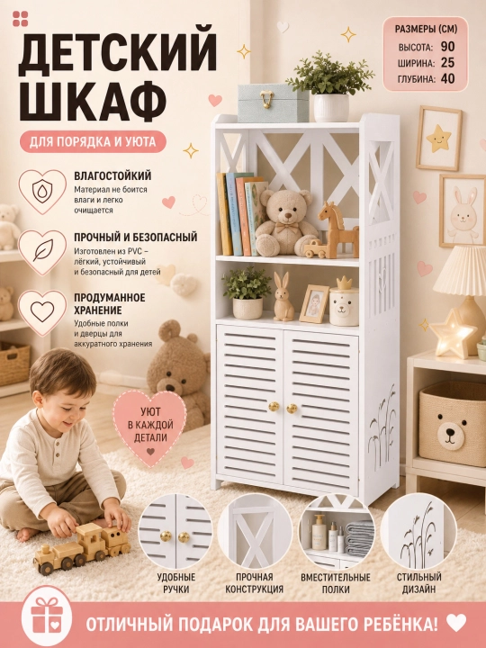 Yuvinish xonasi va hojatxonada saqlash uchun javon-shkaf, tokcha