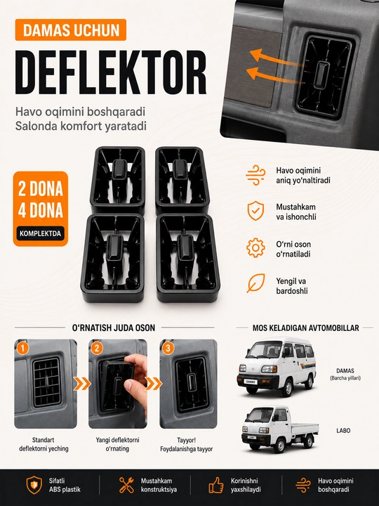 Damas uchun Mercedes uslubdagi premium salon deflektori (havo chiqarish panjarasi) - 