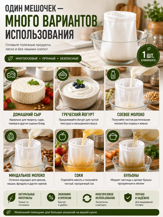 Нейлоновое сито для процеживания и отжима, многоразовый фильтр-мешок
