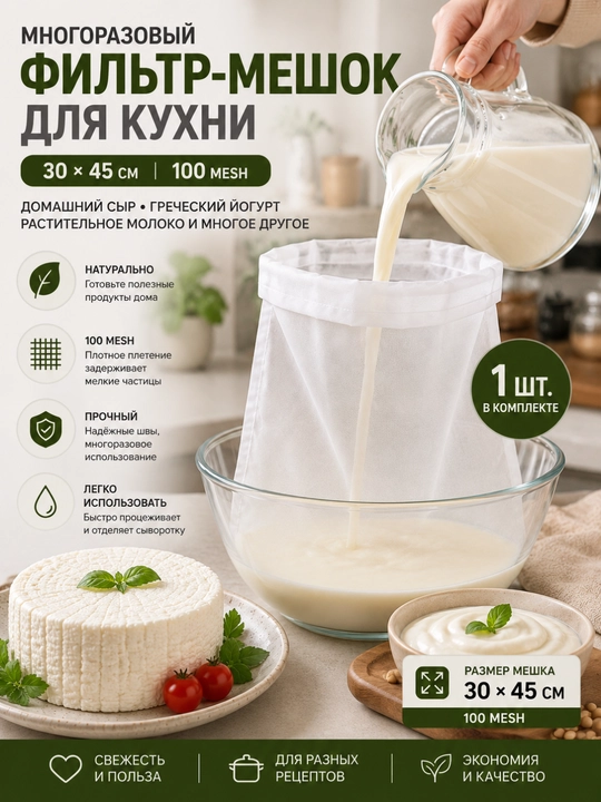Нейлоновое сито для процеживания и отжима, многоразовый фильтр-мешок - 