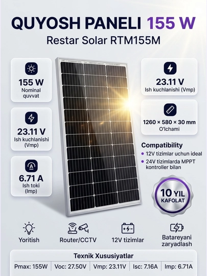 Солнечная панель RestarSolar 155W класс A - 