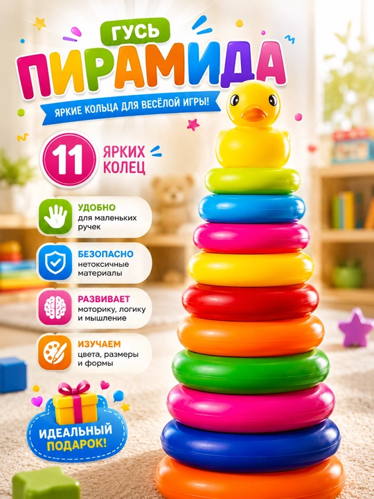 Bolalar piramidachasi, bolalar uchun piramida o‘yinchog‘i, rivojlantiruvchi o‘yinchoq - 
