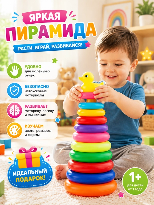 Детская пирамидка, пирамида игрушка для детей, развивающая игрушка