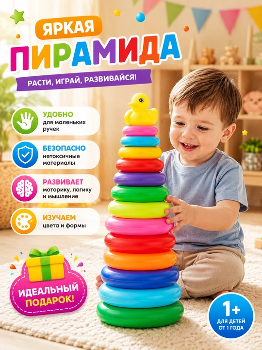 Детская пирамидка, пирамида игрушка для детей, развивающая игрушка