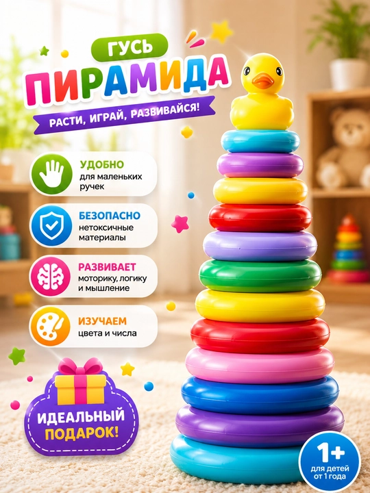 Детская пирамидка, пирамида игрушка для детей, развивающая игрушка - 
