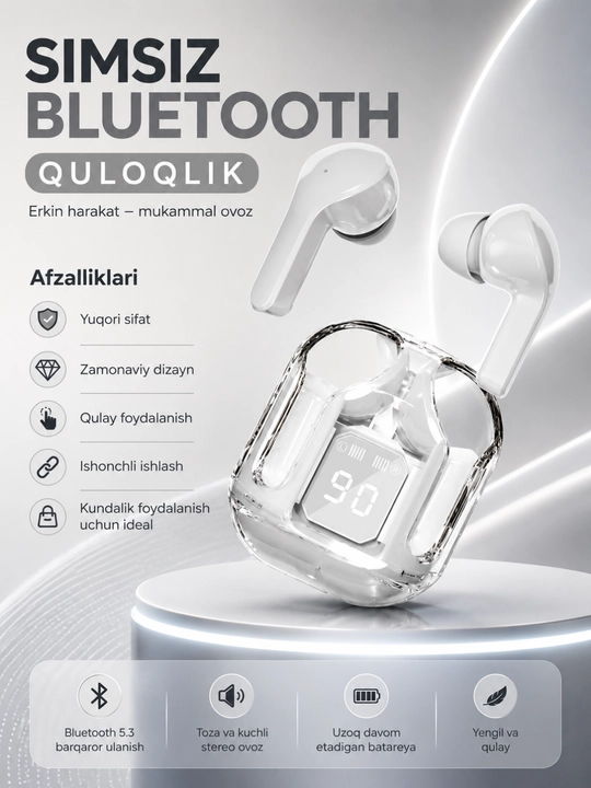 AIBT TWS Bluetooth 5.3 Simsiz Naushnik, LED Displeyli Type-C Zaryadlash Qutisi - 