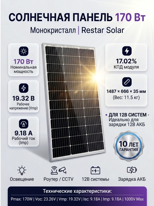 Quyosh paneli RestarSolar 170W Class A - 