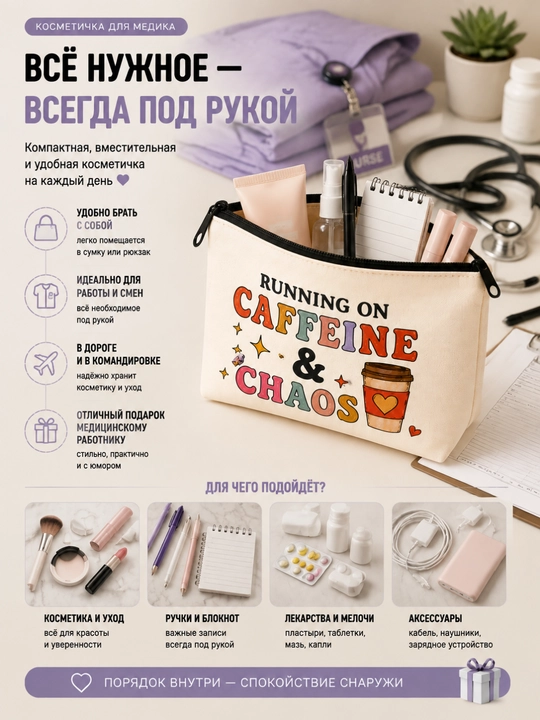 Косметичка-органайзер для медика, врача и медсестры, сумочка для мелочей