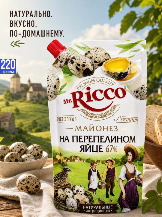 Майонез Mr.Ricco в ассортименте 50%-67% (220 мл, 400 мл, 800 мл)