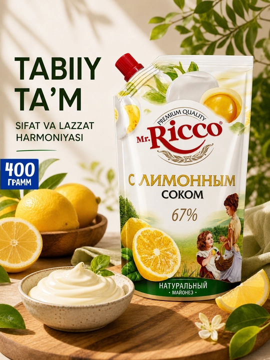 Майонез Mr.Ricco в ассортименте 50%-67% (220 мл, 400 мл, 800 мл)