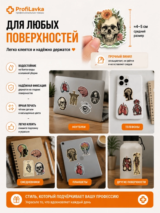 Анатомические стикеры, 50 шт, медицинские наклейки для студентов медиков и врачей