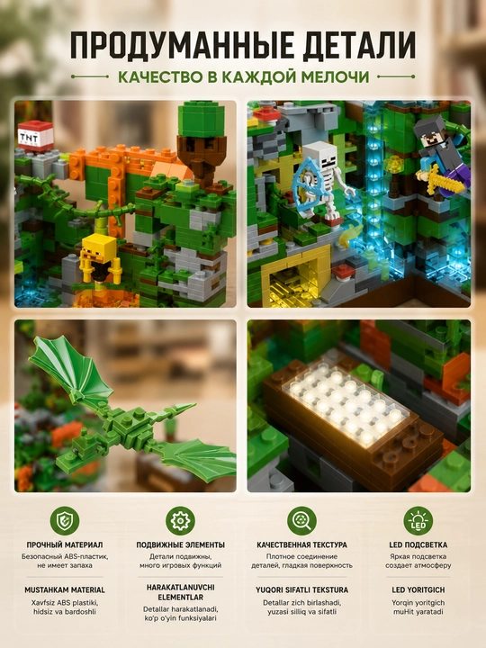 Конструктор Minecraft 866 деталей с LED-подсветкой, набор для сборки