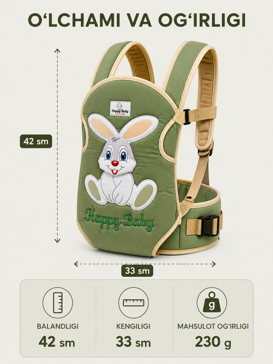 Happy Baby 3v1 kenguru ryukzak, chaqaloq tashuvchi, 24 oygacha, qulay va xavfsiz