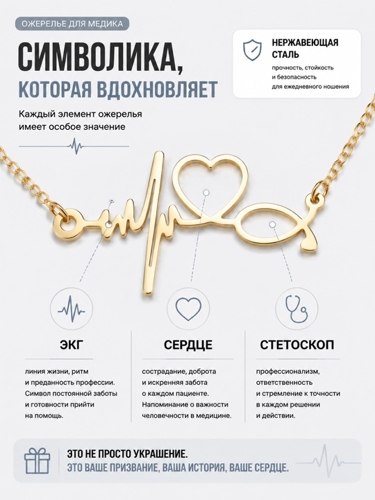 Кулон на цепочке для медика, ожерелье ЭКГ сердце стетоскоп, подарок врачу