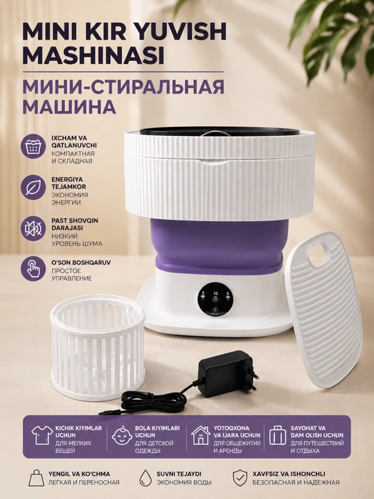 Buklanadigan yarim avtomatik mini kir yuvish mashinasi, 9 litr