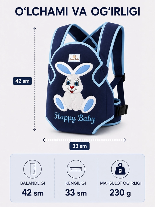 Happy Baby 3v1 kenguru ryukzak, chaqaloq tashuvchi, 24 oygacha, qulay va xavfsiz