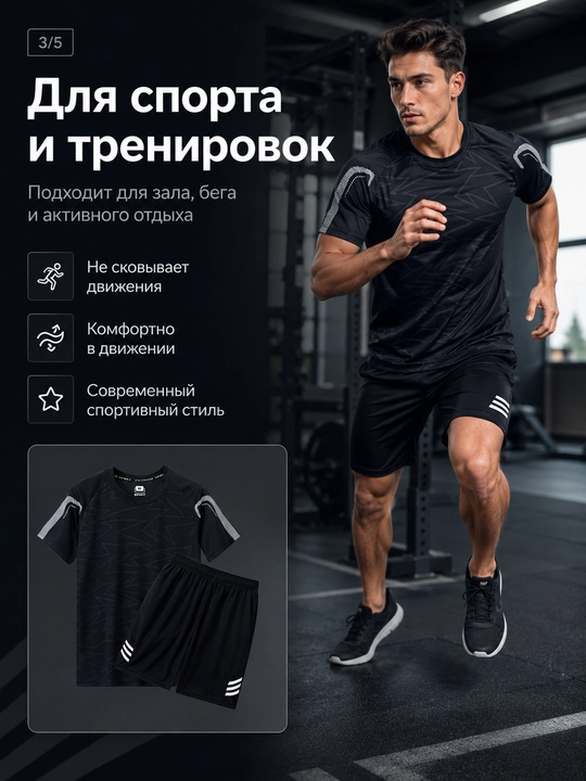 Спортивный костюм мужской 2 в 1, футболка и шорты для тренировок и фитнеса