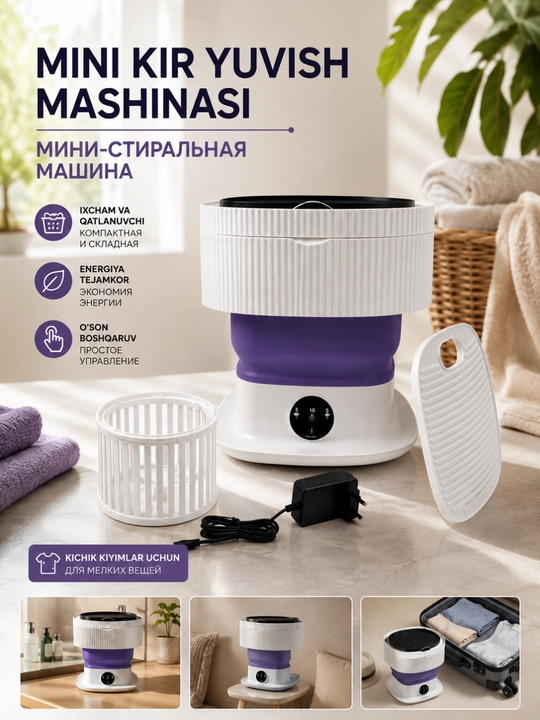Yig‘iladigan portativ kichik kir yuvish mashinasi, 4,5 l