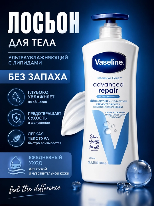 Vaseline Body Lotion – питательный лосьон для тела, мягкая и гладкая кожа - 