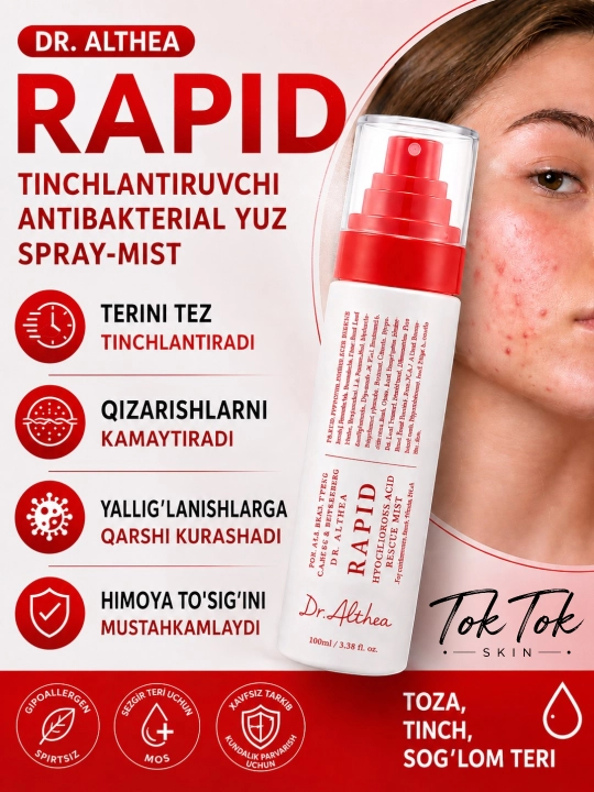 Tinchlantiruvchi va antibakterial yuz spreyi-misti Dr. Althea Rapid Hypochlorous Acid Mist