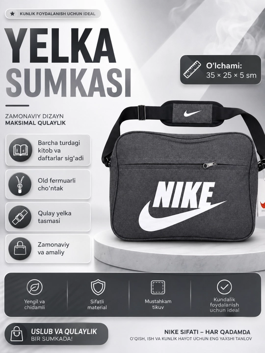 Kitob va daftar uchun yelka sumka, maktab, sport, o‘qish, sayohat va kundalik uchun