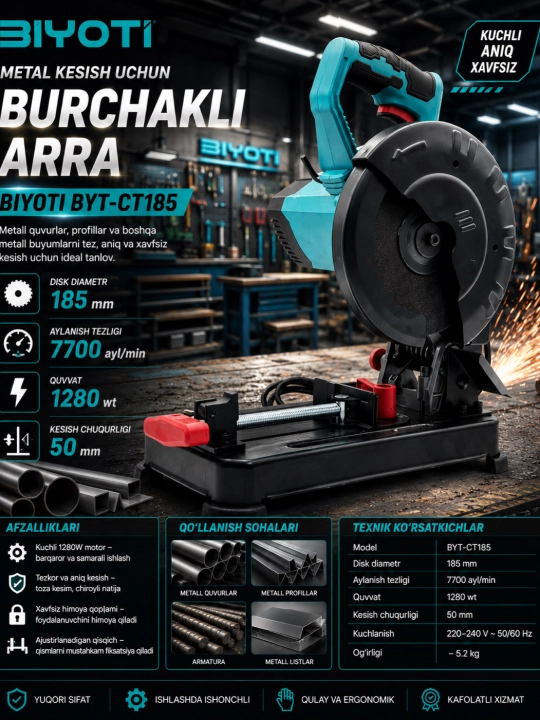 Metall kesish uchun burchakli arra, Biyoti BYT-CT185 - 